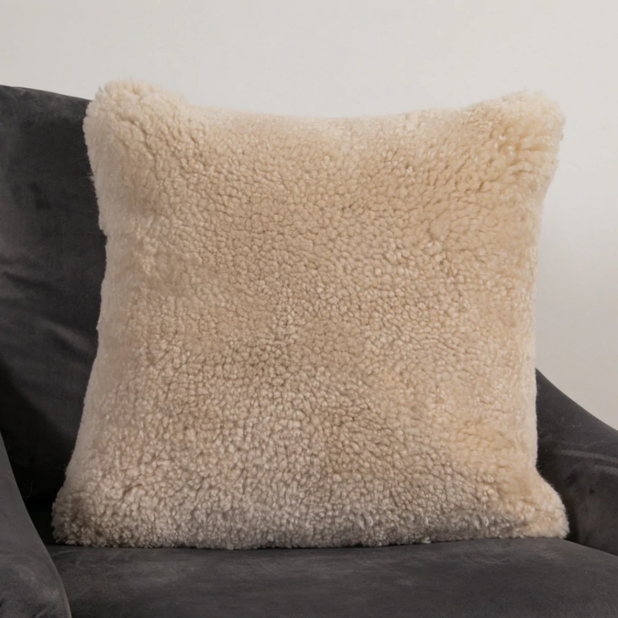 Talia Plain Sheepskin Cushion In Beige